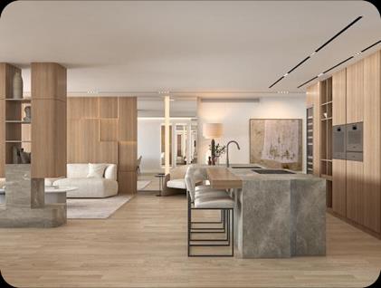 Magna 57, open-plan kitchen in stone and timber